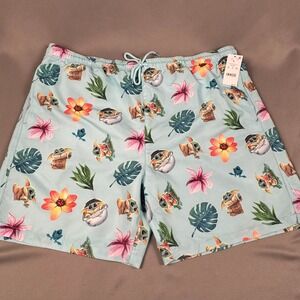 Star Wars Grogu Baby Yoda Swim Trunks Mens XL Turquoise Blue Tropical Floral NEW